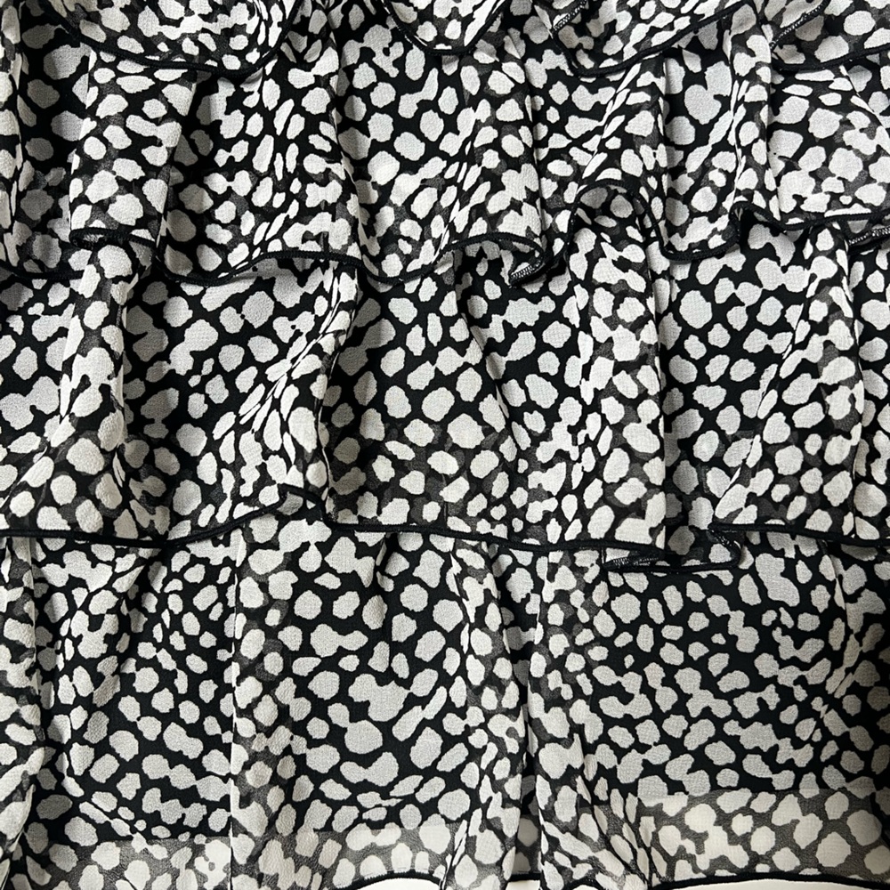 White & Black Polka Dot Tiered Skirt Mini Mid Ruffle Casual Summer Vacation Boho - Picture 5 of 15